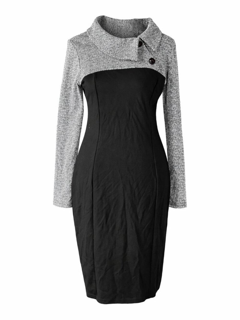HOMEYEE Black & Gray Herringbone Sheath Dress | Size M